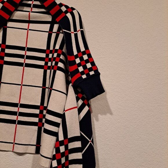 Cherie Bliss Shaw Scarf Shrug sweater top, plaid with fringe womens one size - Picture 5 of 8